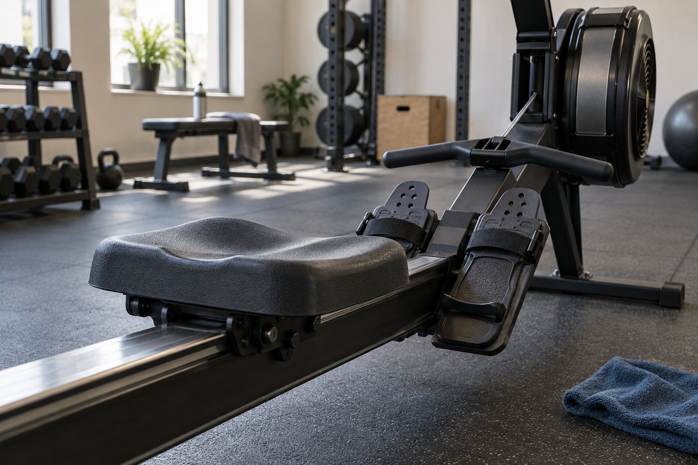 Indoor rower seat and handle detail