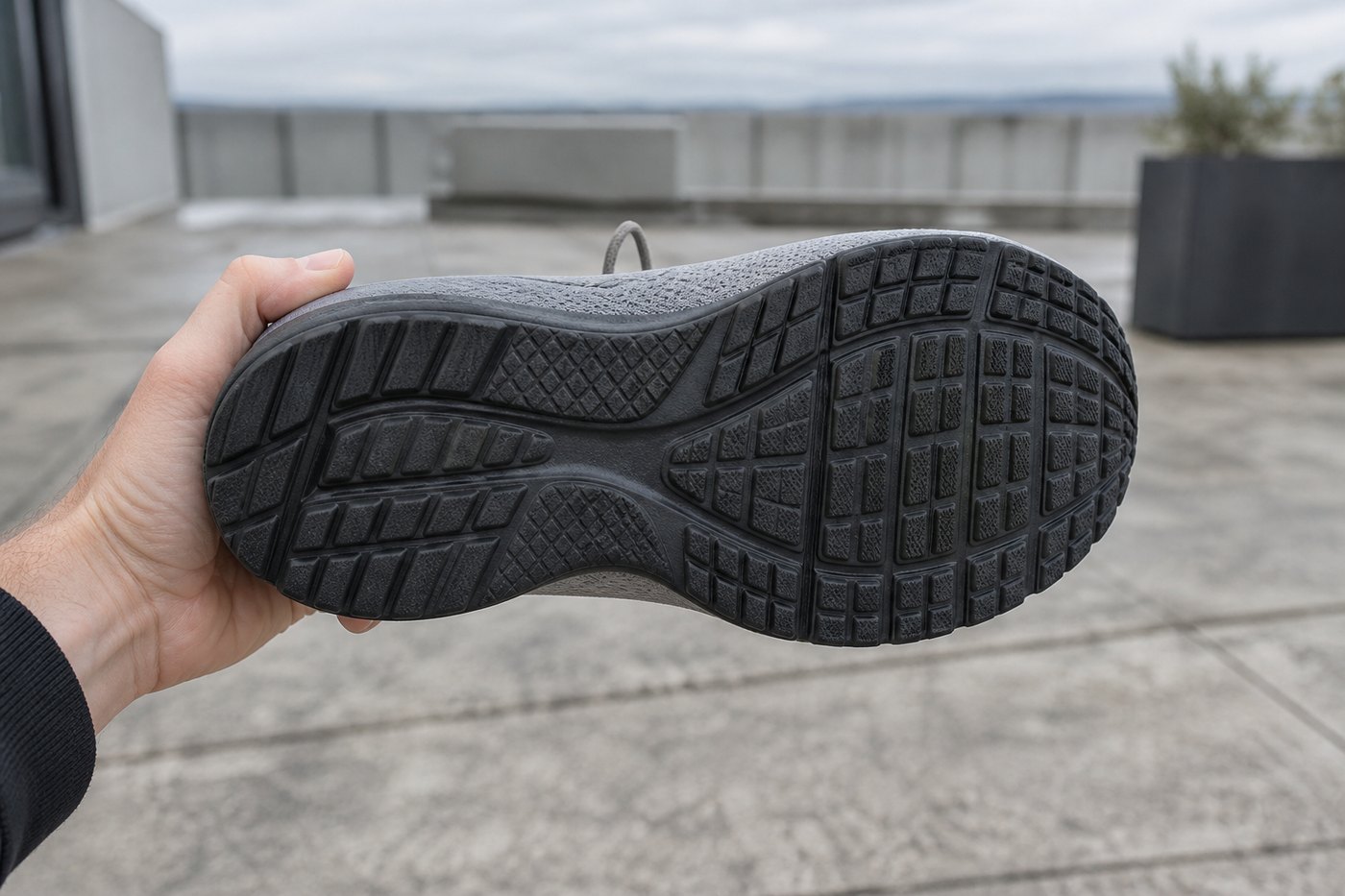 Close-up of the grip on a running shoe sole