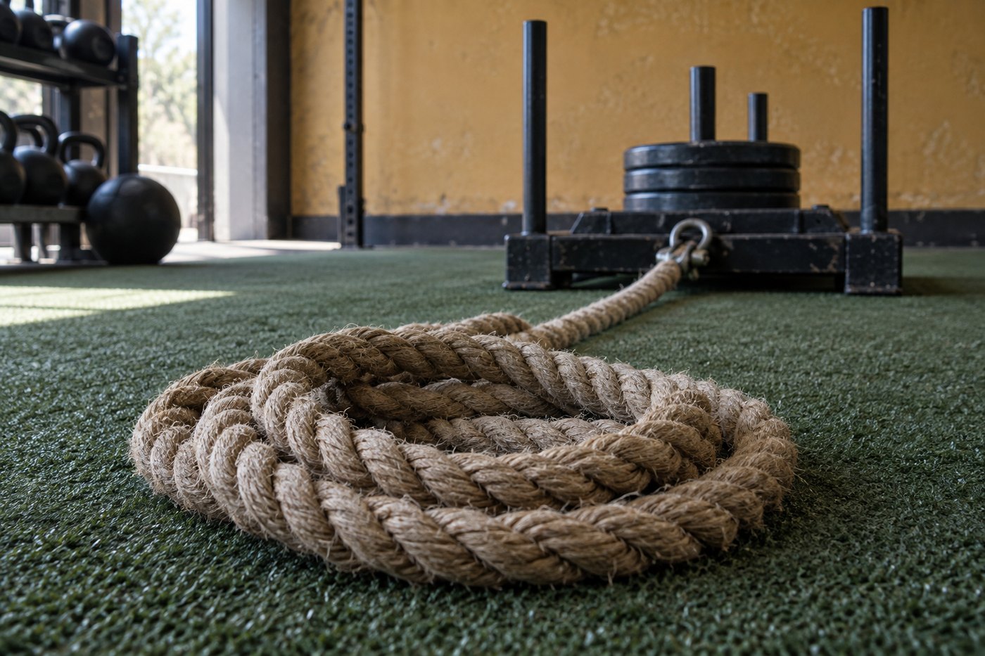 Sled-pull rope and weighted sled