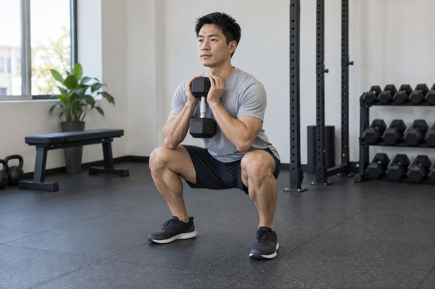 Athlete practising a dumbbell squat