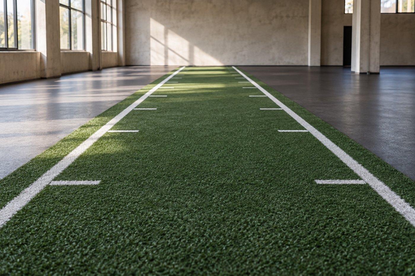 Clear marked turf lane for burpee broad jumps