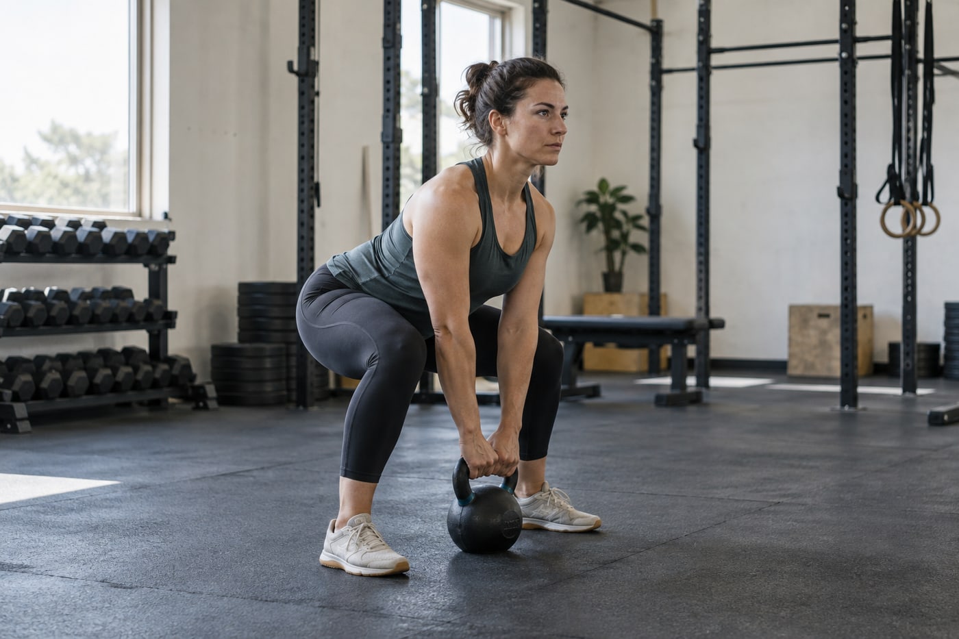 Athlete training with a kettlebell in a gym