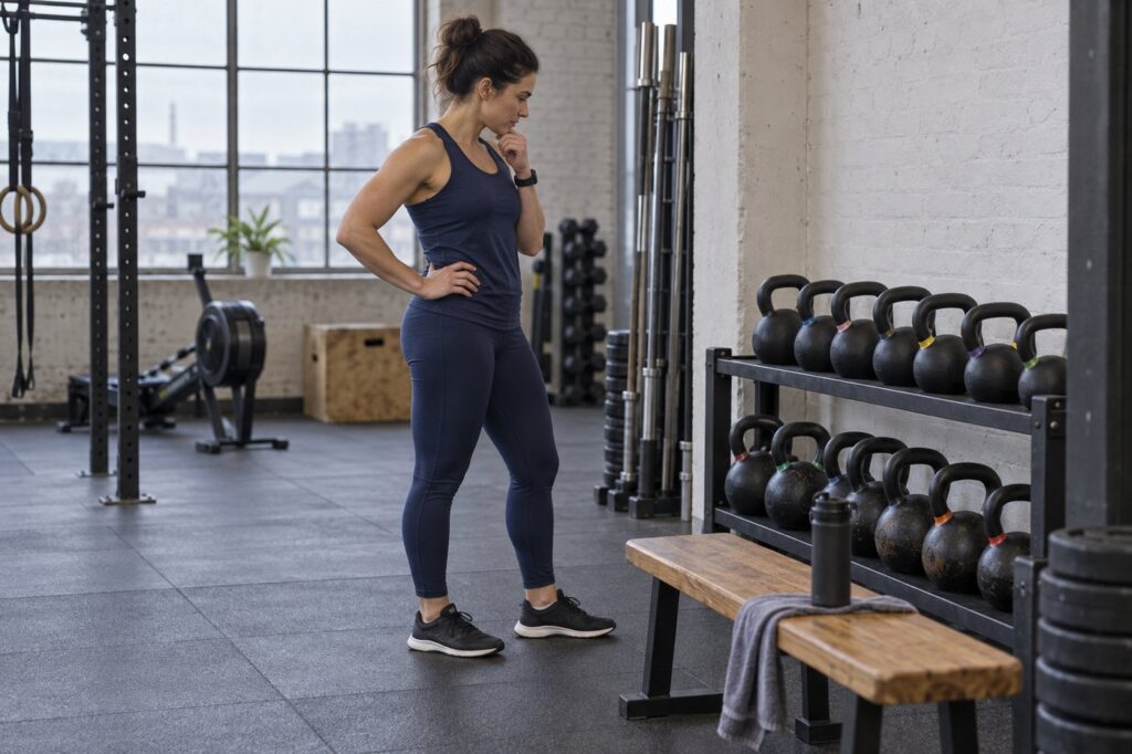 Adult choosing equipment for a gym session